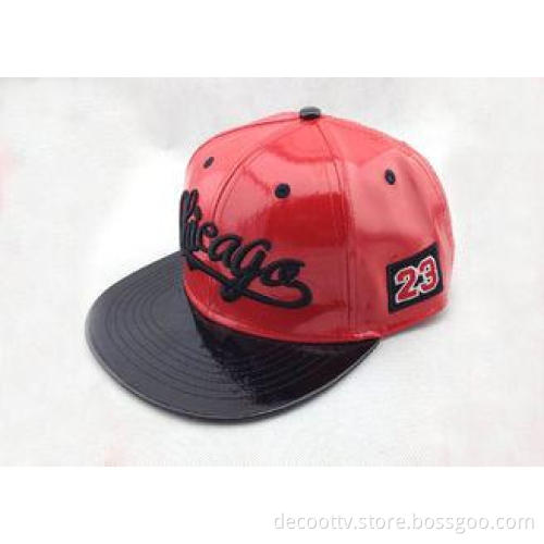 PU Leather Snapback Embroidered Baseball Caps with 3D Embro